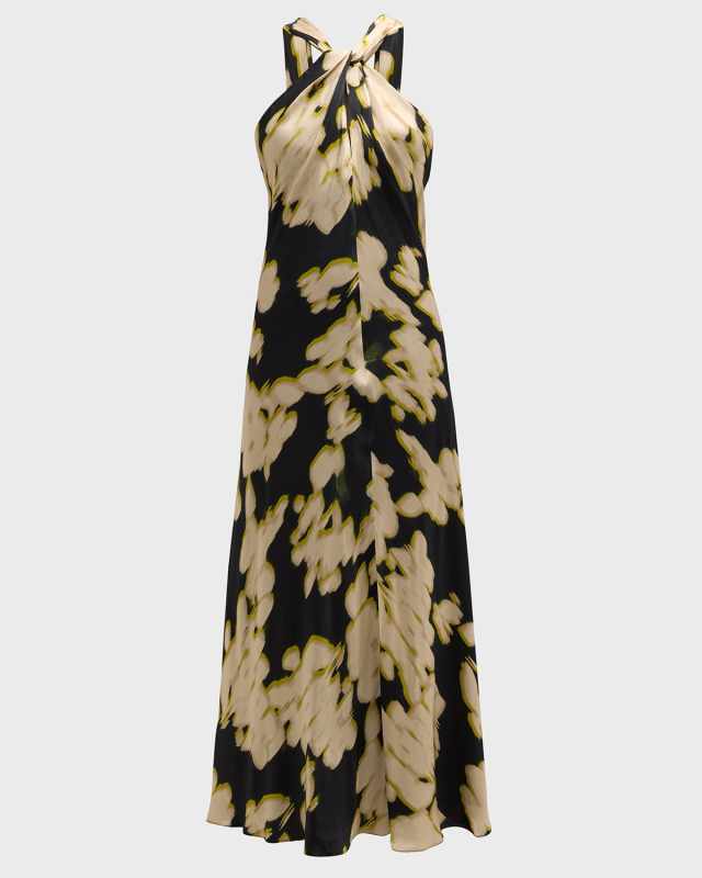Mayanna Floral Satin Halter Maxi Dress